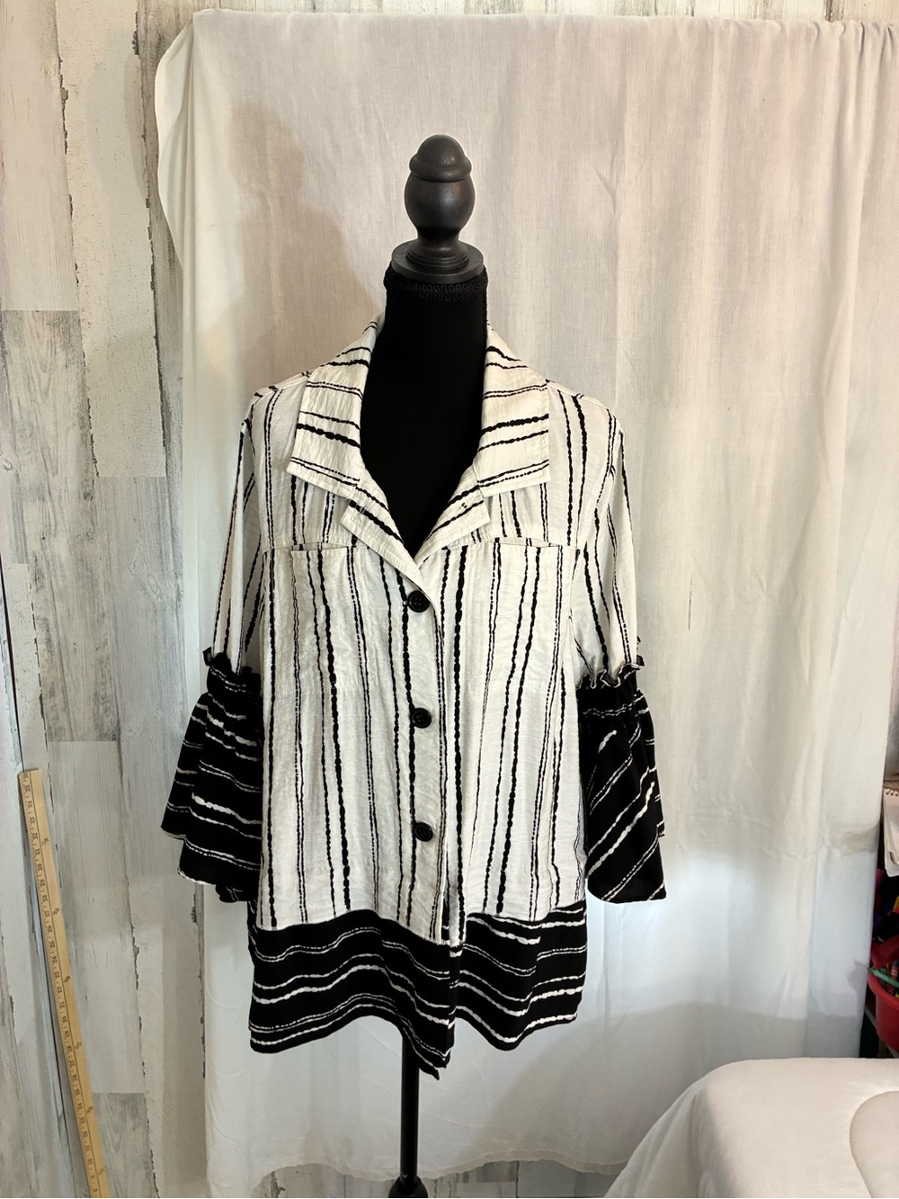 Adore Black and White Striped Button-Front Tunic